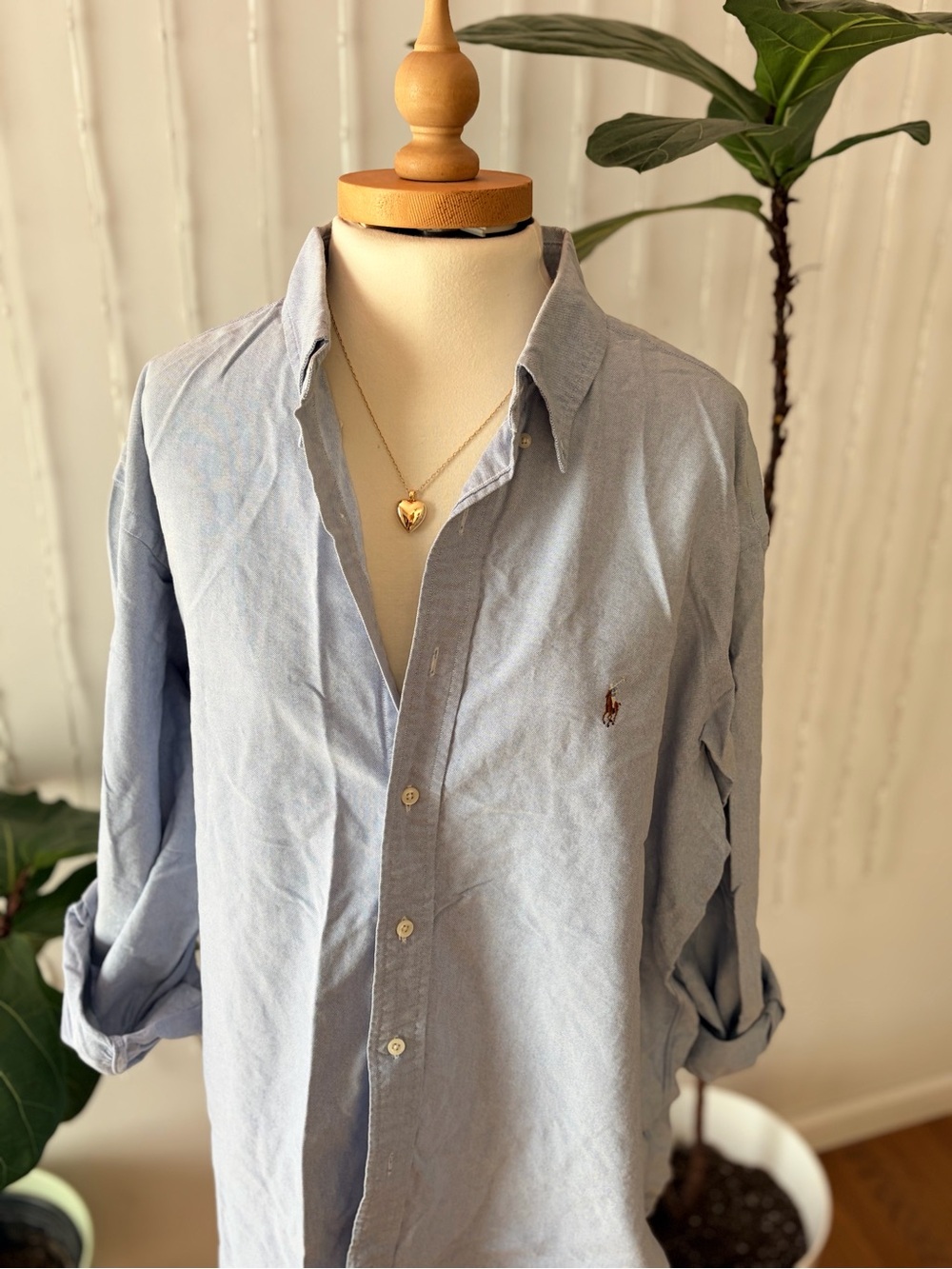 Vintage Ralph Lauren Blue Cotton Button-Down | Women’s Oversized Boyfriend Fit